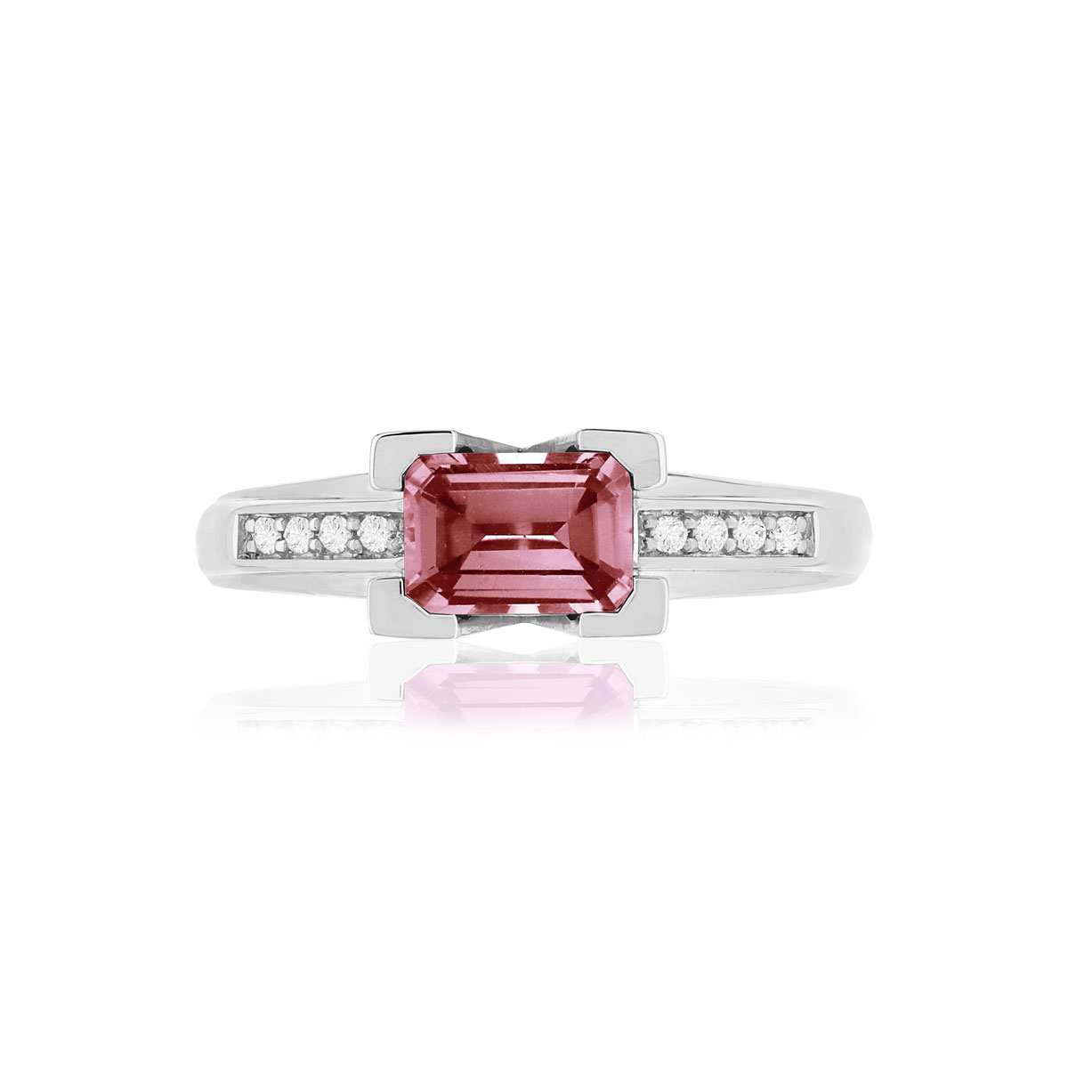 Bague VAN BRILL or blanc 750, tourmaline rose, diamants.
