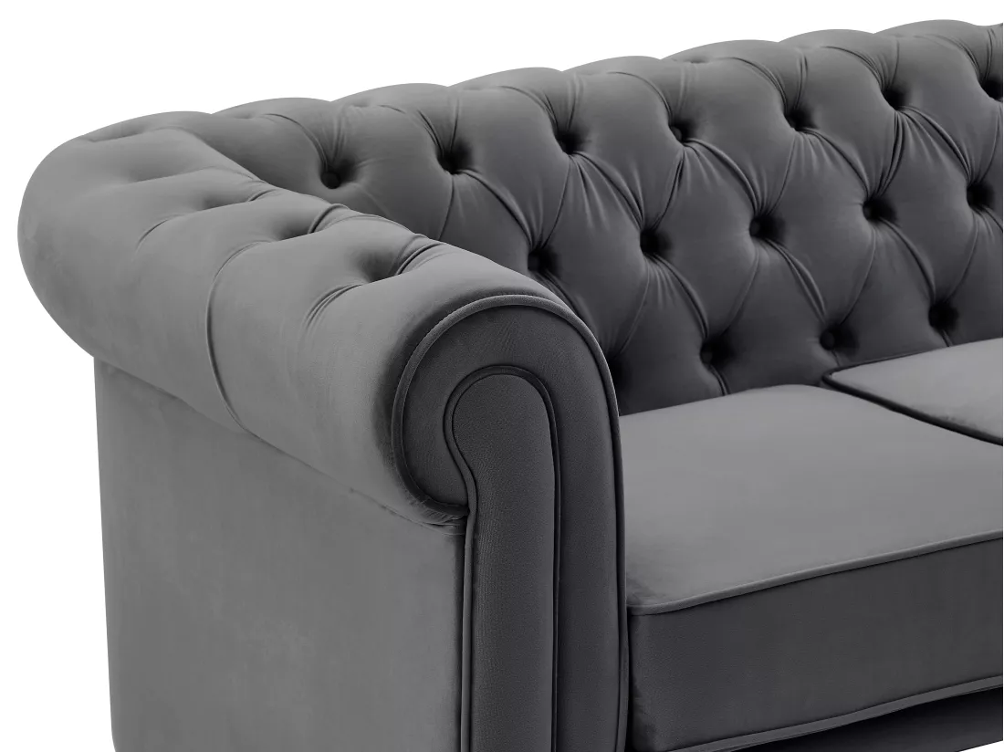 Canapés 3 places et 2 places en velours anthracite CHESTERFIELD