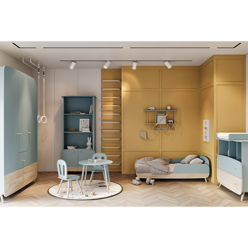 Chambre Trio Lit 70x140 + Commode + plan à langer + Armoire FIRMIANA Bleu Orage - CBA Meubles