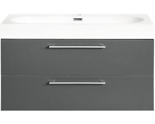 Badkamermeubelset Differnz Somero BxHxD 80 x 54 x 38 cm, antraciet fronten, met witte gegoten mineraalwastafel