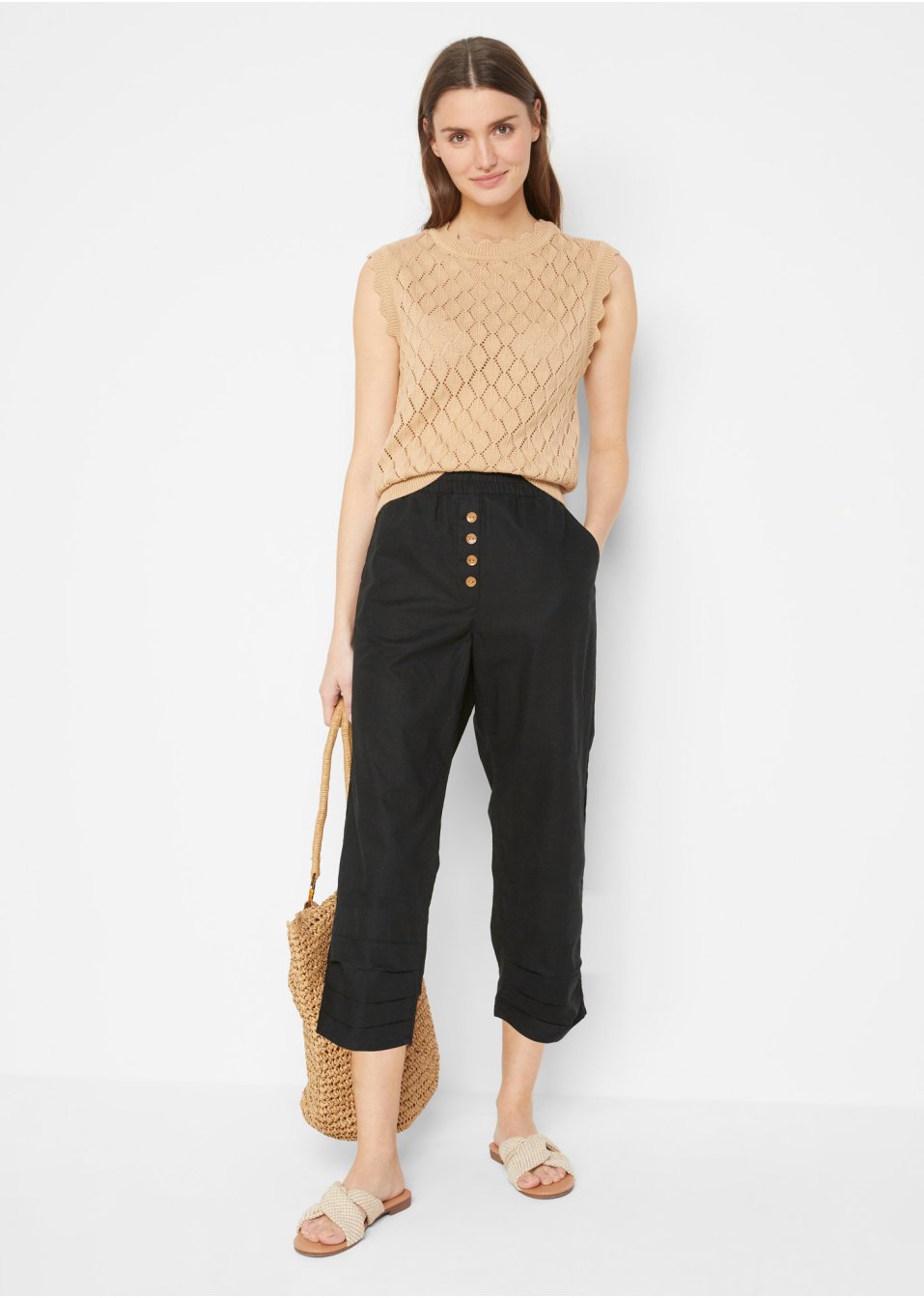 Pantalon 7/8 avec lin majoritaire et taille confortable