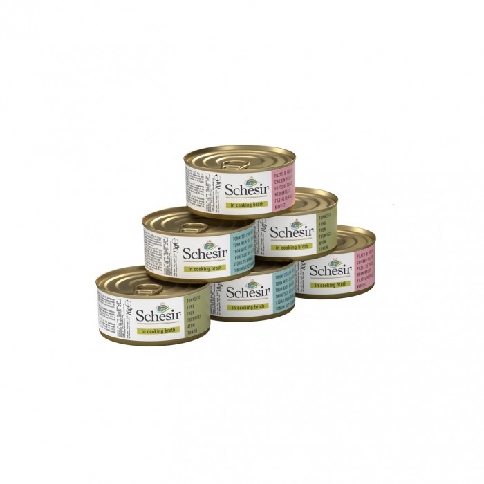 Schesir Pâtées multipack 3 saveurs bouillon - 6 x 70 g