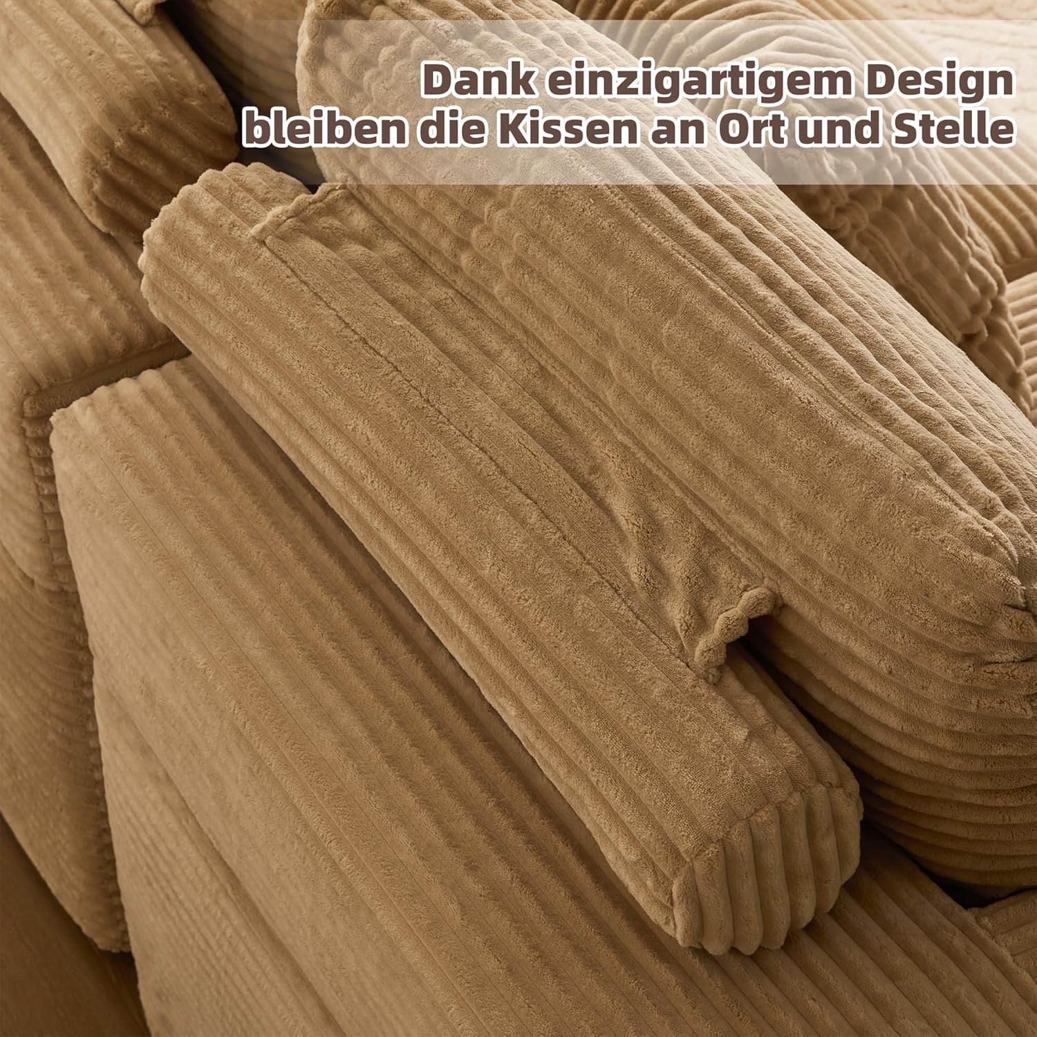 Modulares L-förmiges Ecksofa mit Schlaffunktion – rahmenloses Schlafsofa mit Chaiselongue Links, extra tiefer Sitzfläche, montagefrei, für Wohnzimmer,Hellbraun