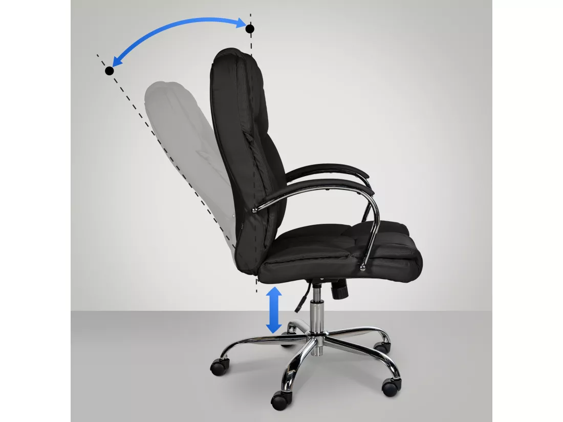 Chaise de bureau - Similicuir & Métal chromé - Noir - XXL Xanthos