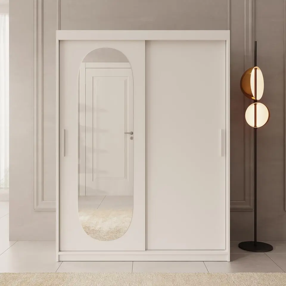 Meubella - Kledingkast Bodhi - Wit - 150 cm - Met spiegel