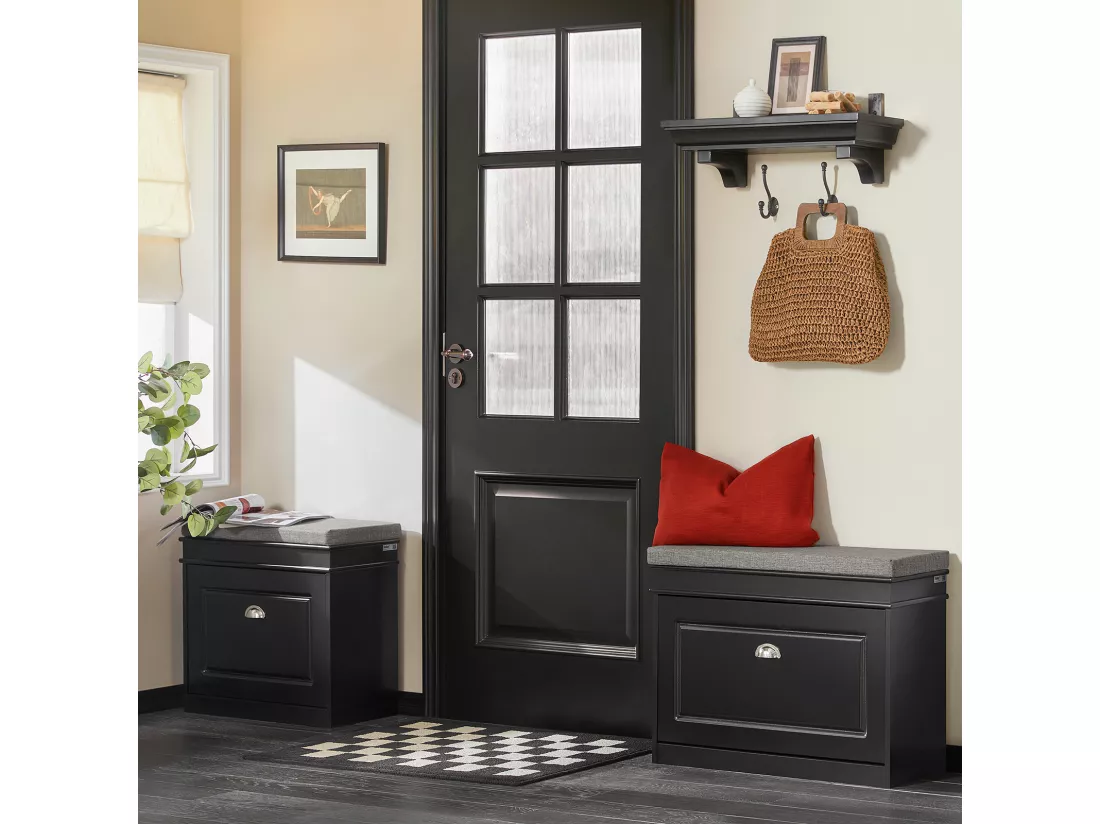 Banc à Chaussures Meuble à Chaussures avec Assise Coussin Rembourré et Abattant, FSR82-K-SCH