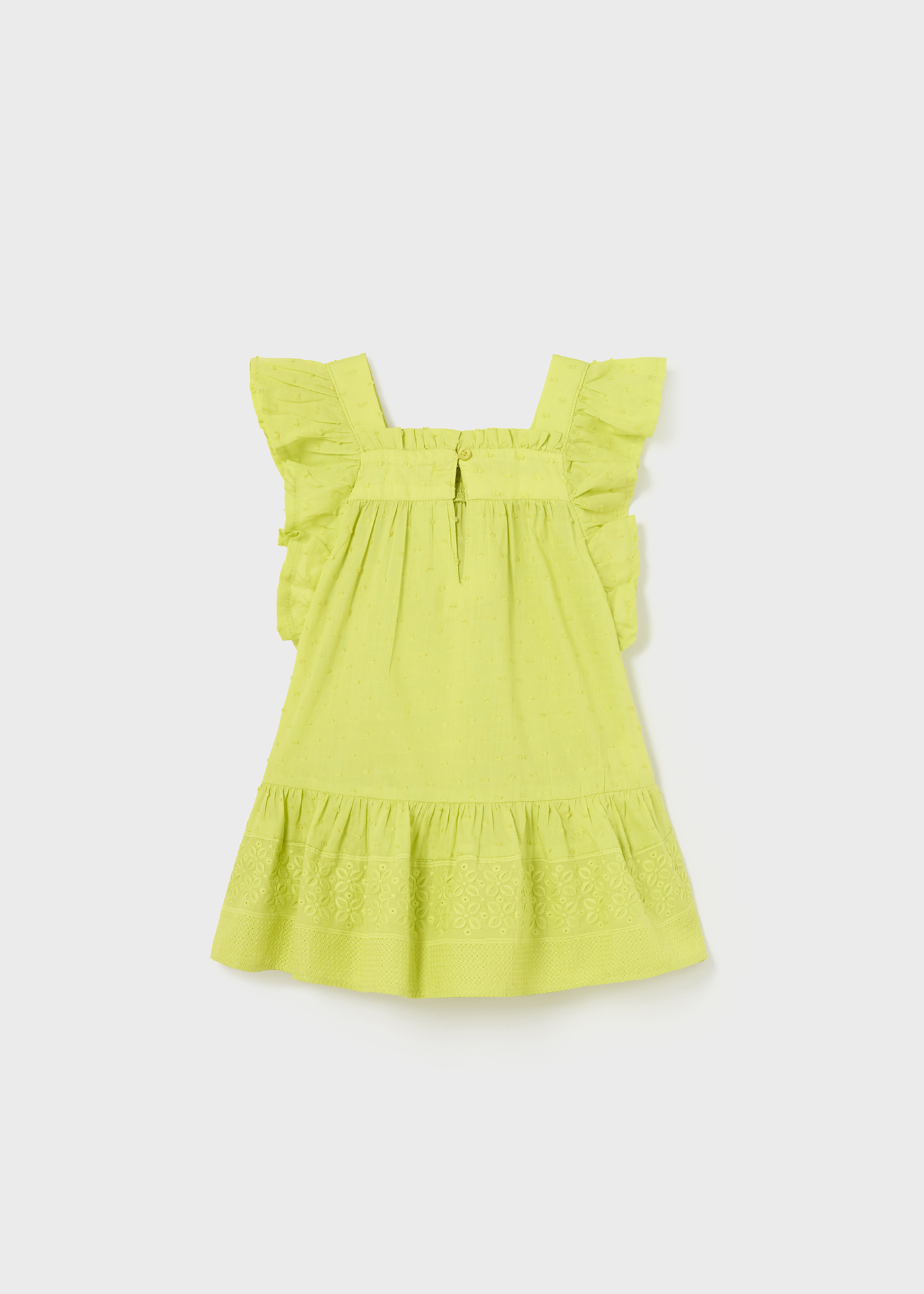 Vestido de bebê com babados de algodão e tecido plumeti