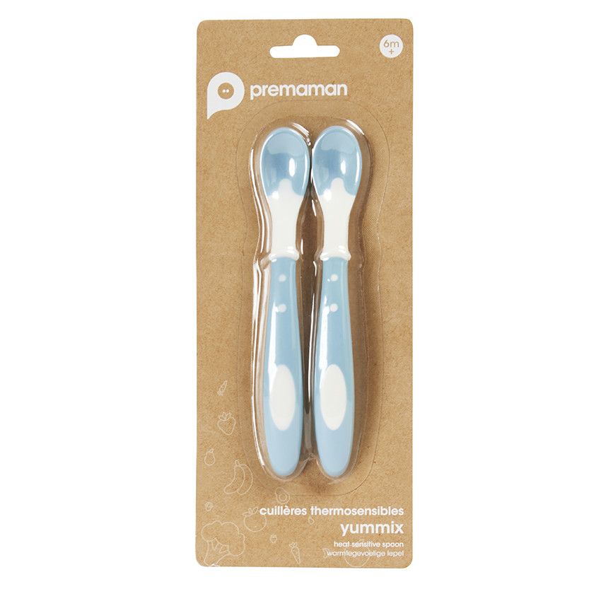 Lot de 2 cuillères thermosensibles Yummix bleu - Ecru