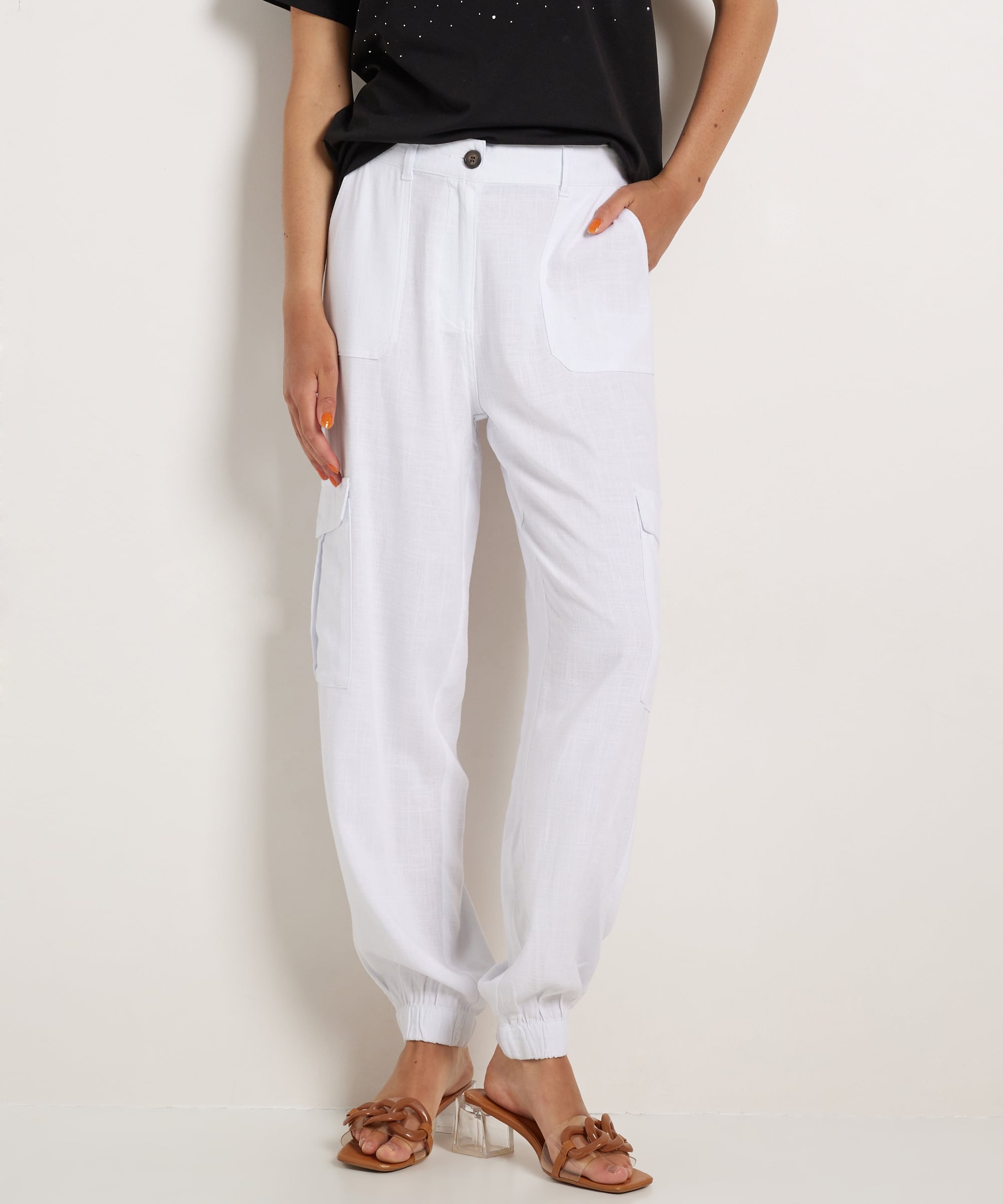 linnenlook loose fit broek cargo
