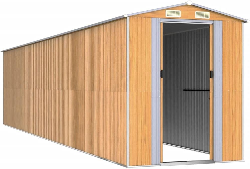 vidaXL Geräteschuppen Gerätehaus Garten Schuppen Gartenhaus Hütte Haus Laube Gartenschuppen Lagerschuppen Hellbraun 192x855x223cm Verzinkter Stahl