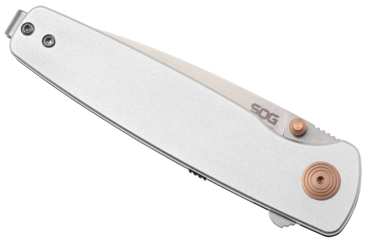 SOG Twitch III 11-15-02-43, Satin 154CM, Grey Aluminum, Rose Gold Hardware zakmes