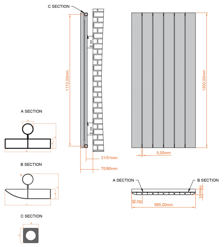 Eastbrook Withington radiator 55x120cm aluminium 1101W wit mat