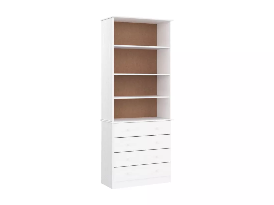 Bibliothèque tiroirs ALTA blanc 77x35x186,5cm bois massif pin