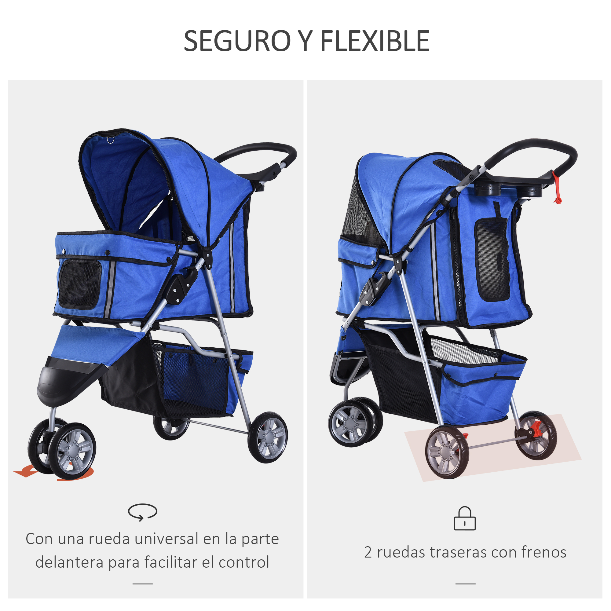Carrinho de passeio dobrável azul PawHut para animais de estimação