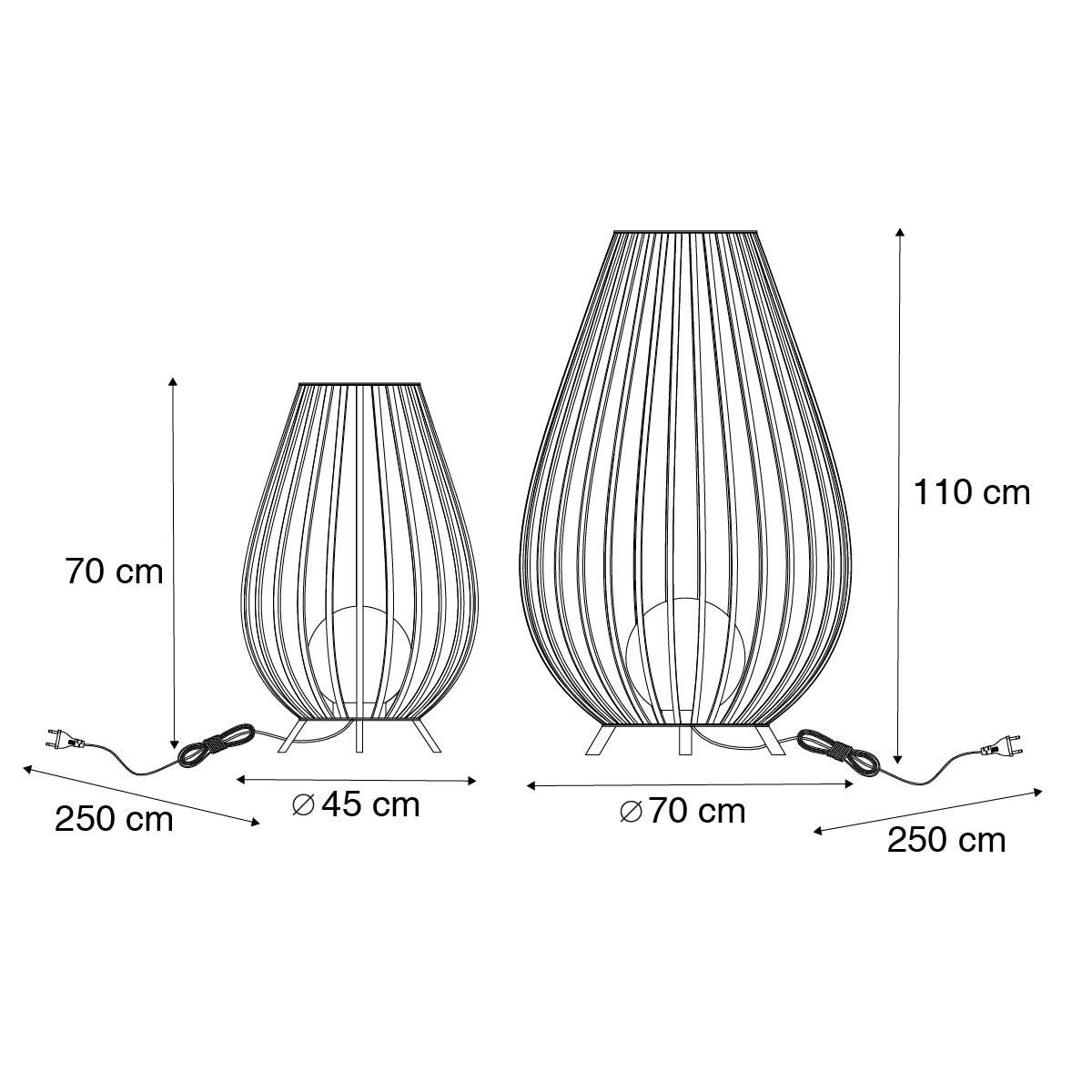 Set van vloerlampen zwart met opaal 110 cm en 70 cm - Angela
