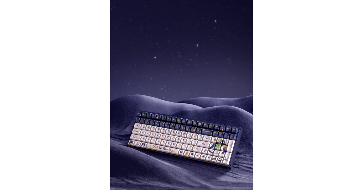 IqunixF97 Starry Tryst, gaming toetsenbord  (Donkerblauw/wit, US lay-out, IQUNIX Little Prince, RGB leds, 96%, Hot-swappable, PBT, 2.4GHz | Bluetooth 5.1 | USB-C)