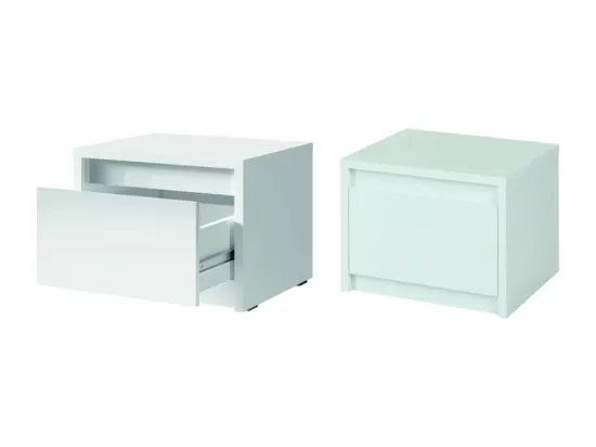 Ensemble chambre VERONA : Lit 180 cm, commode 3 tiroirs, tables de chevet, armoire 4 portes, blanc brillant