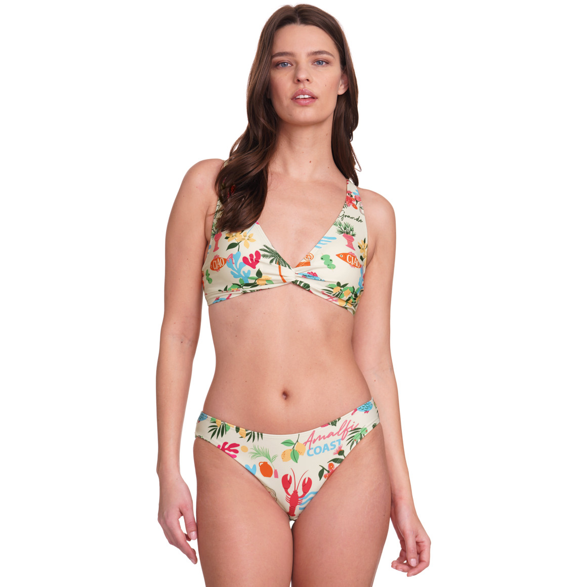 Jonas Nielsen Damen Bade-Slip mit Urlaubs-Motiven weiss / bunt