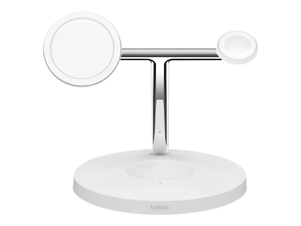 Belkin BoostCharge Pro 3-in-1 - Trådløs opladningsstander - med MagSafe - 15 Watt - Fast Charge - hvid