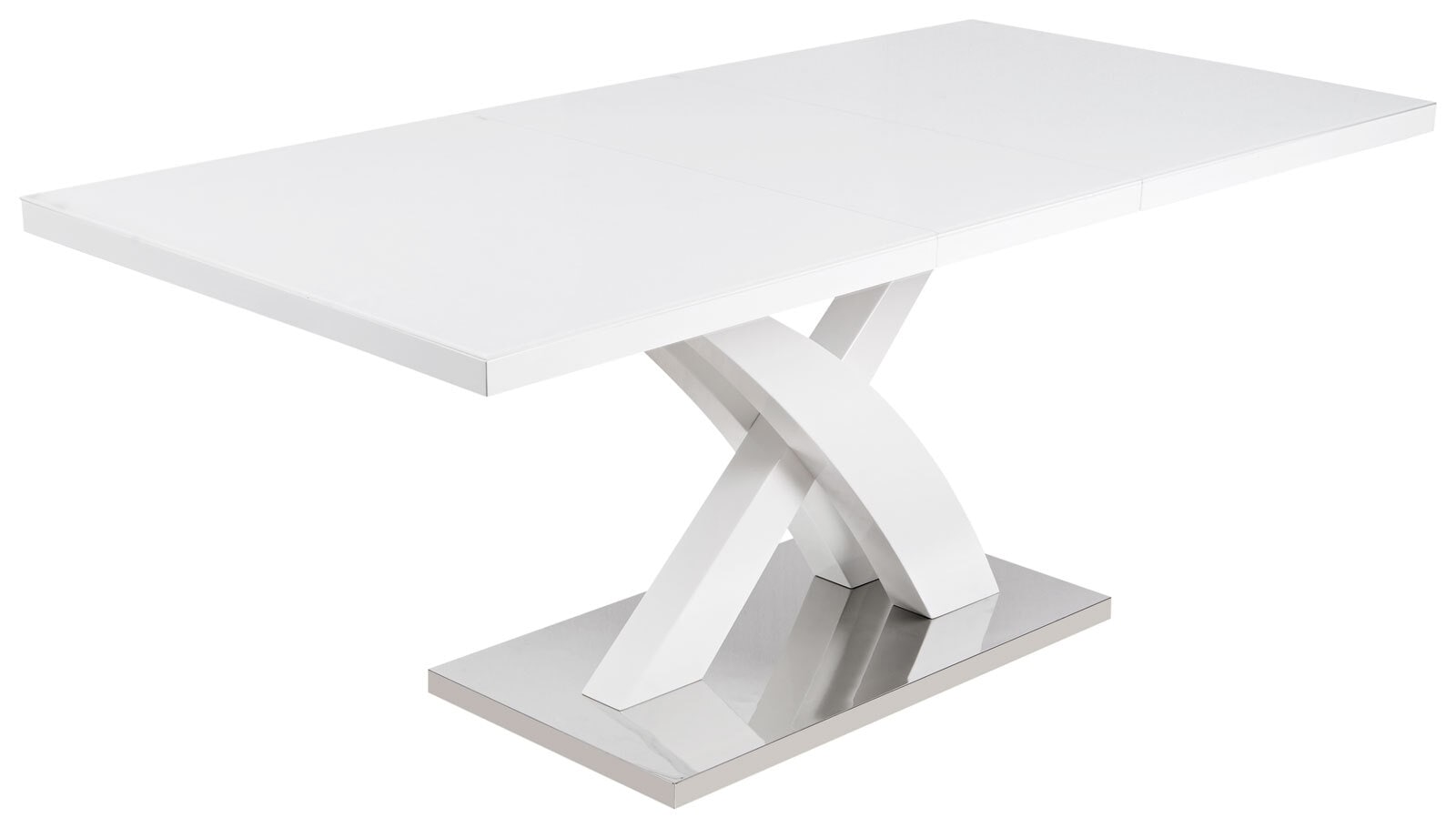 Tisch Martina Pro Hochglanz Weiß lackiert/Weißglasplatte 140(180)x76x90 cm