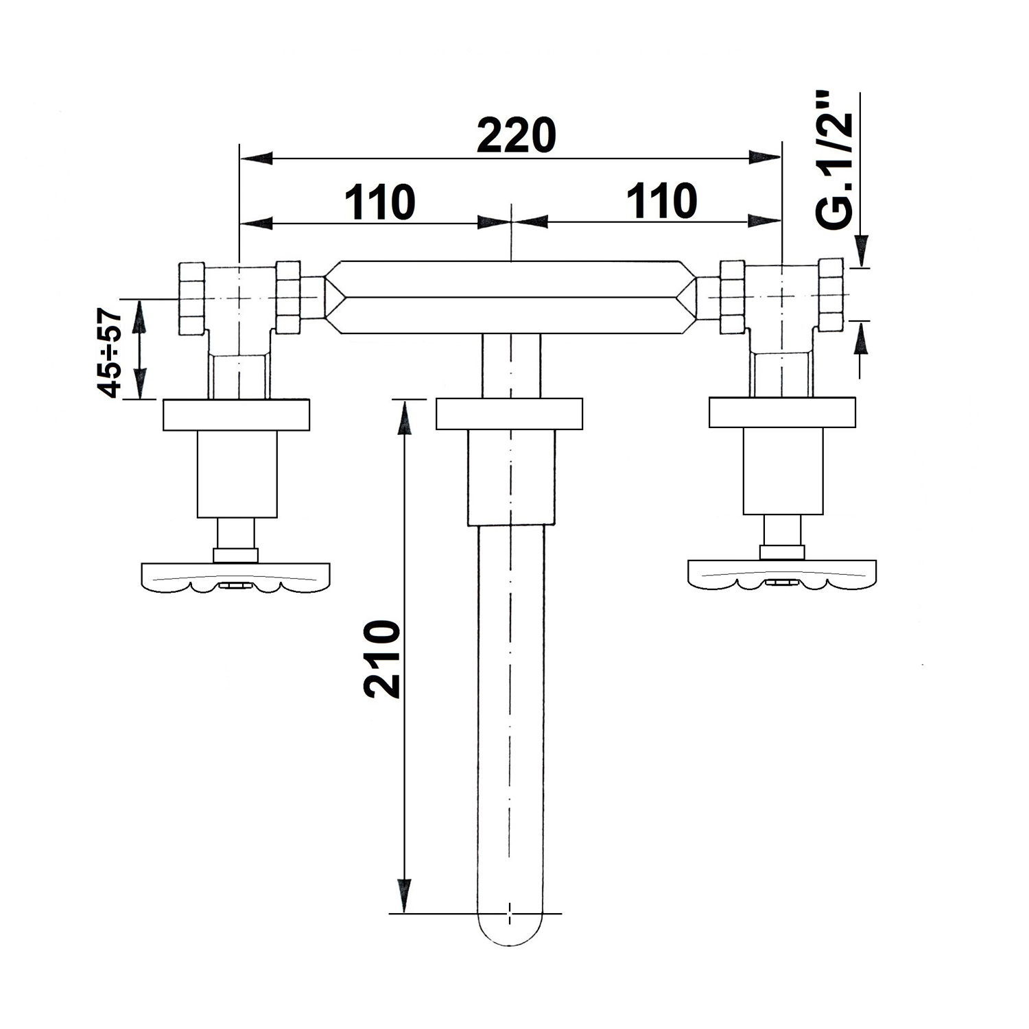 Reitano Industry inbouw wastafelmengkraan chroom/zwart