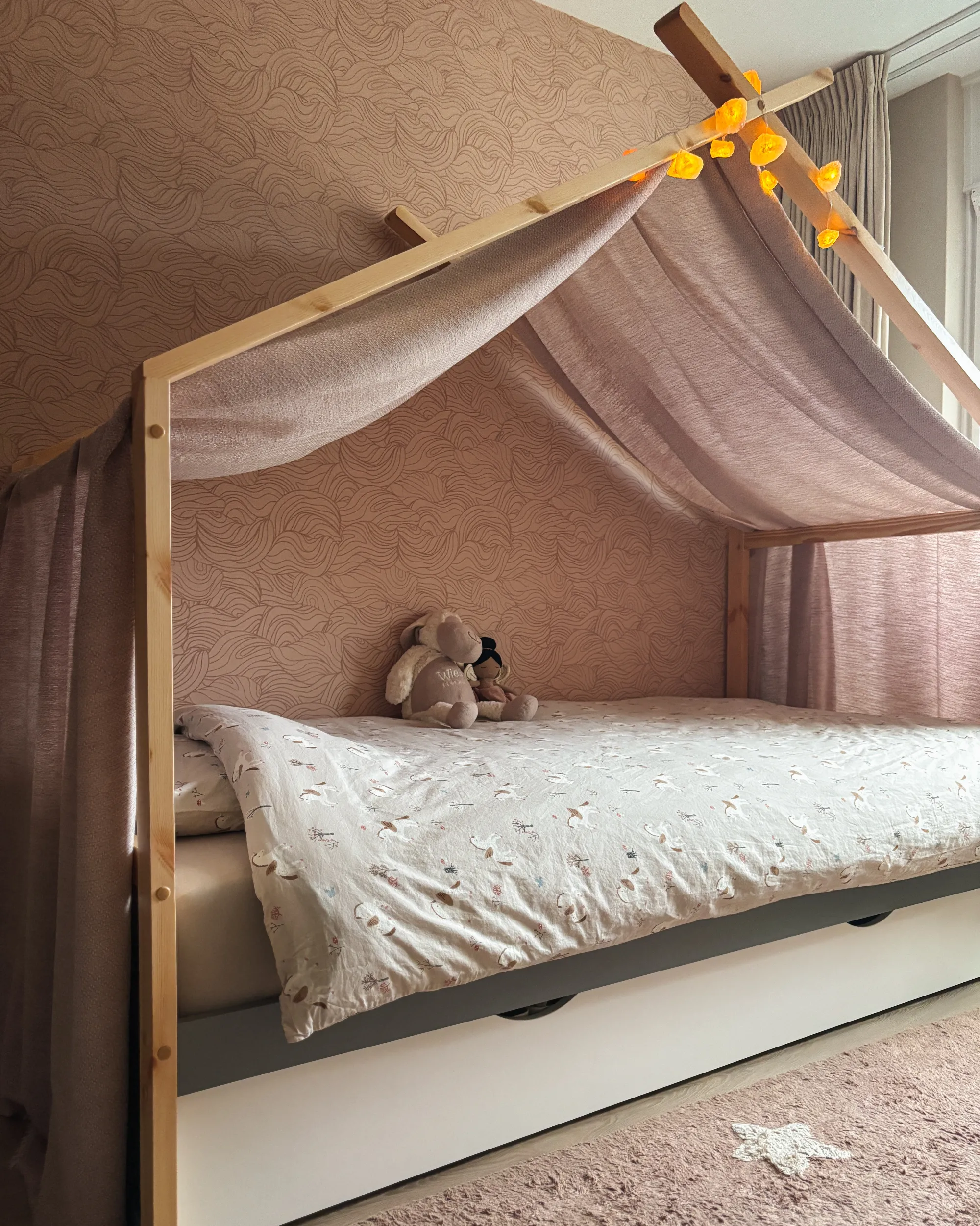 Kinderbed Huis Dennenhout ORGEVAL 90 x 200 cm met opbergruimte Grijs