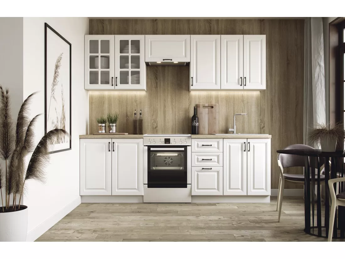 Cuisine blanc mat avec plan de travail aspect chêne sonoma CORVUS