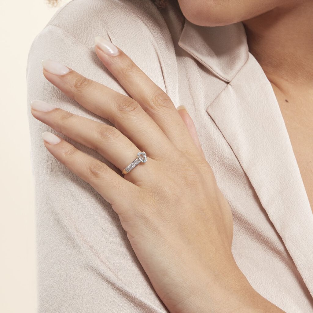 Bague Solitaire Crista Or Jaune Topaze Et Oxyde