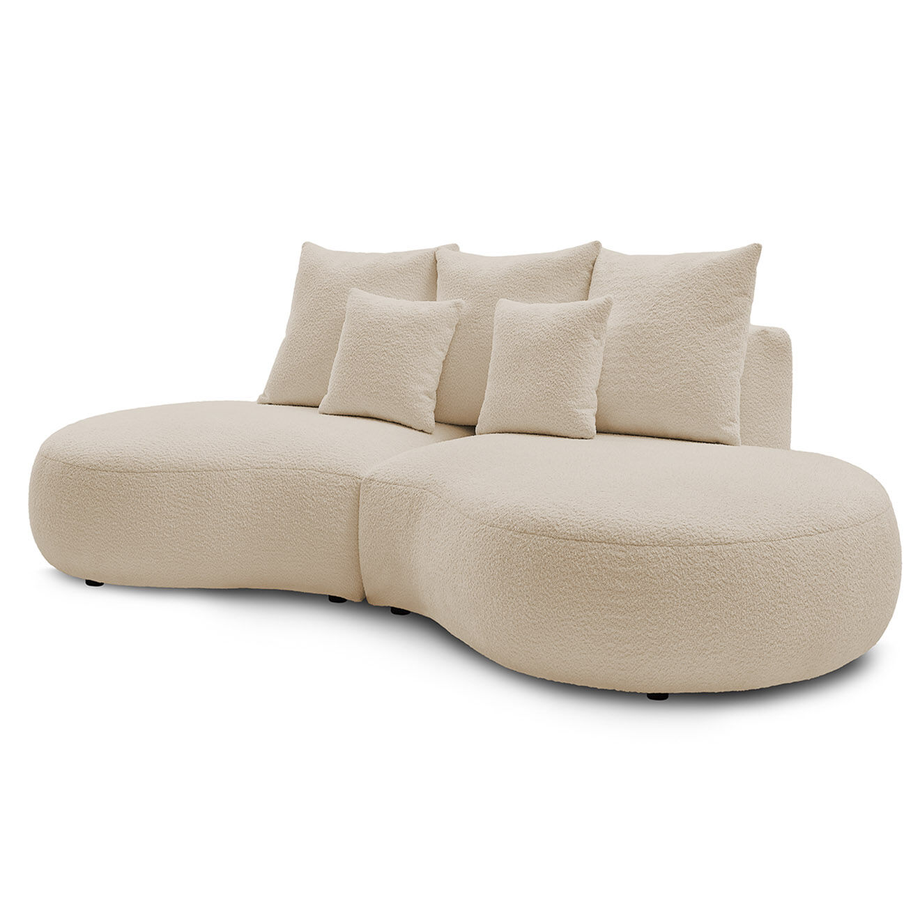 Bobochic Canapé droit fixe 3 places saint-germain tissu bouclette beige - 260x145x92 cm