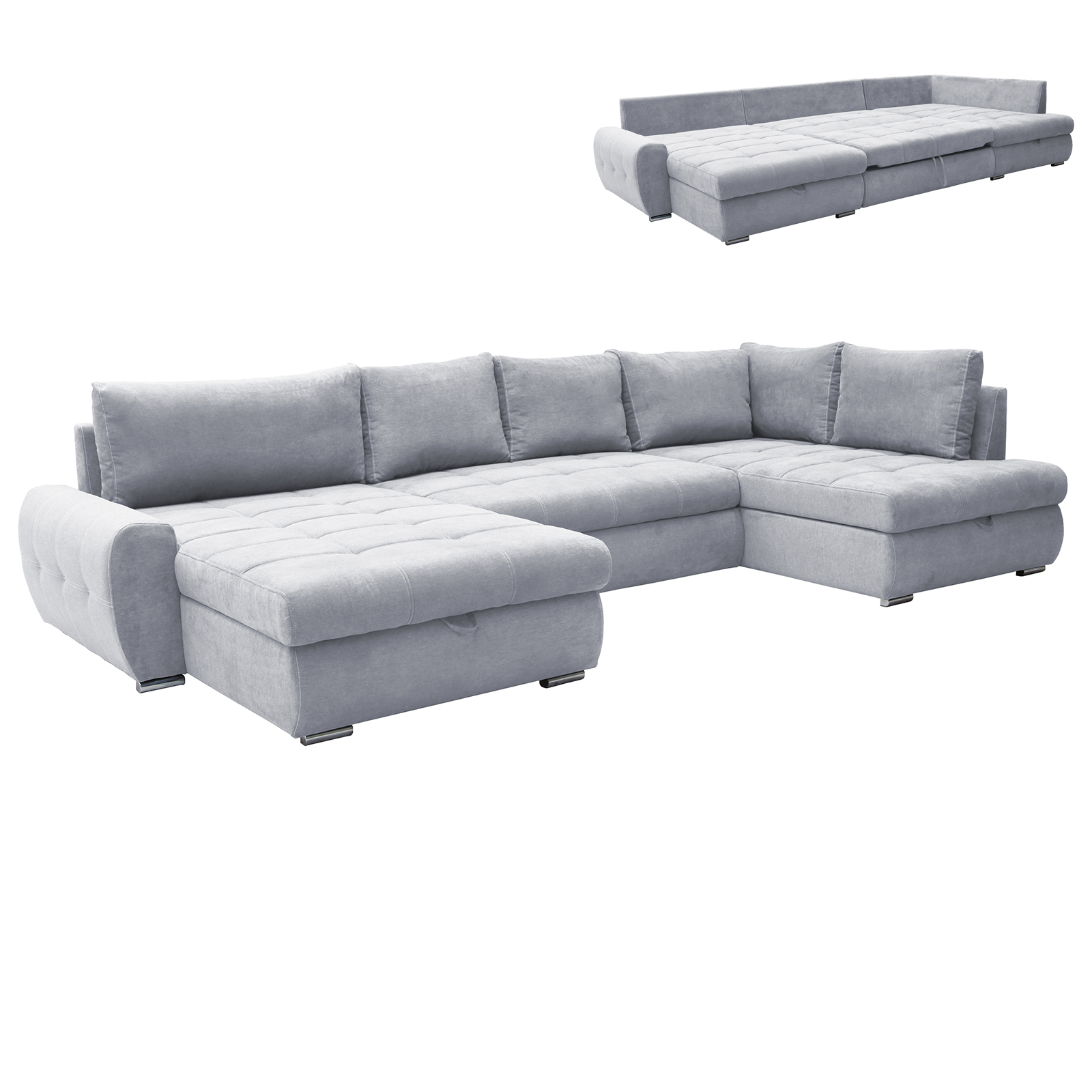 Wohnlandschaft - grey - 2 Staukästen - Ottomane links