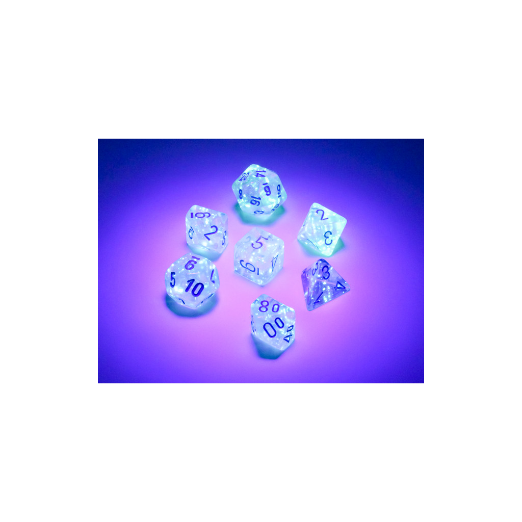 Set de 7 Mini Dés JDR Chessex : Borealis Icicle / Light Blue Luminary