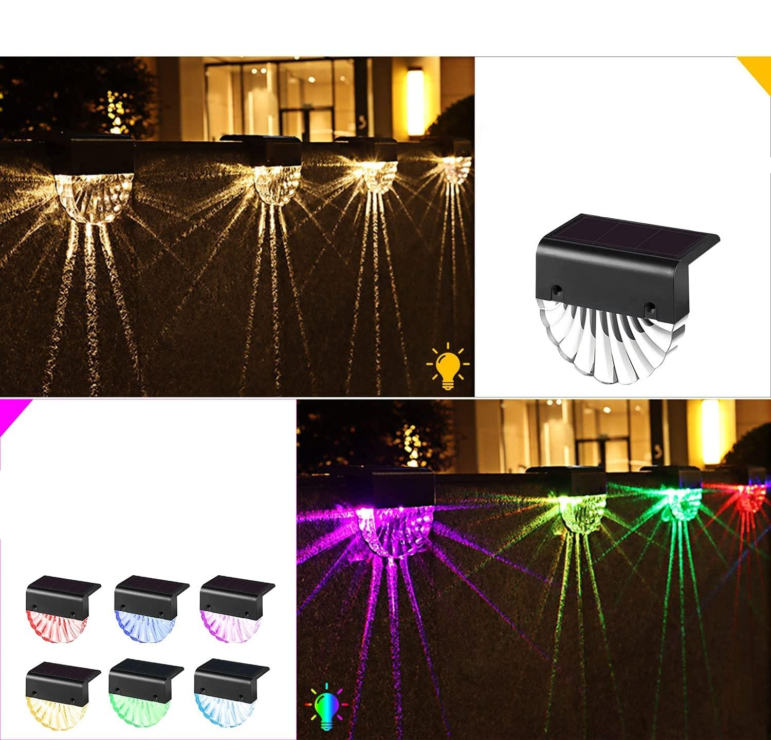 (4er Set) 9x8x6cm LED Solar Outdoor Lampe Treppenleuchte mit Dämmerungssensor Spritzwasserfest (IP44) Rund - Warmweiss / RGB
