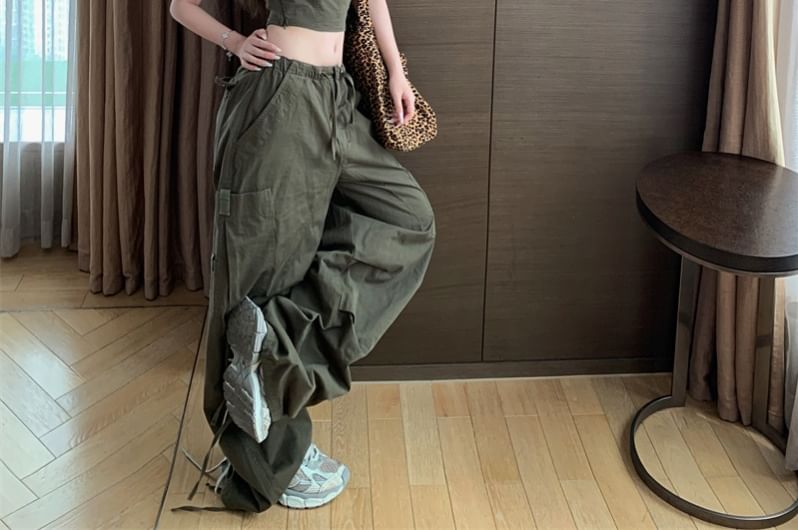 GANGER - Effen tubetop / High waist broek met wijde pijpen