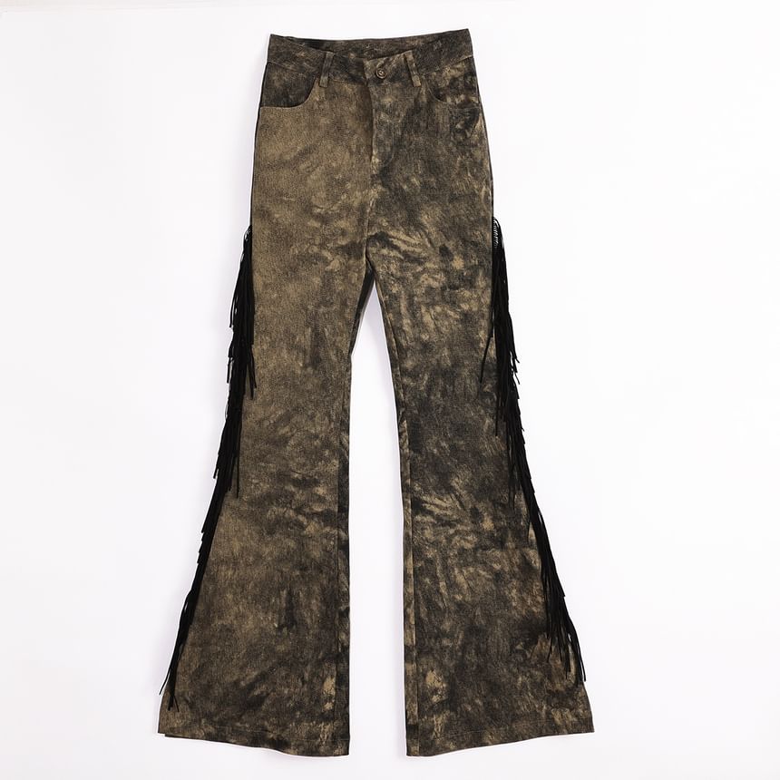 Kilokane - Hoge taille tie-dye broek met franjes en splitten
