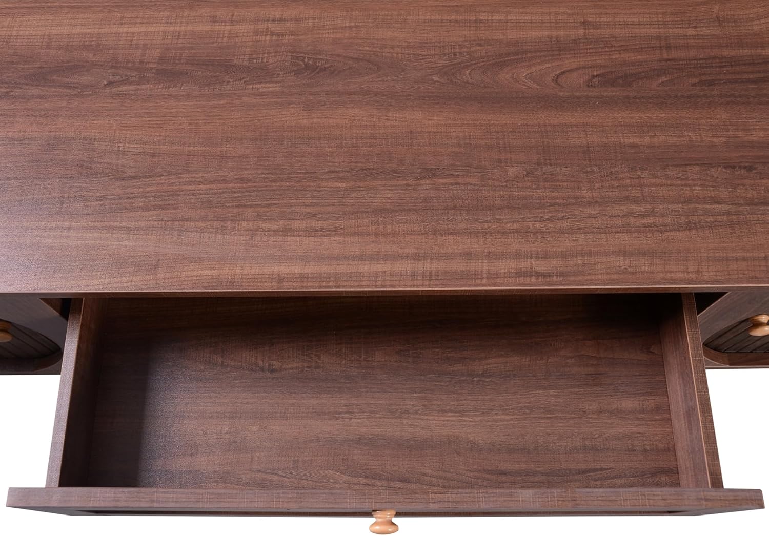 Merax TV Ständer, Lowboard TV Board mit 2 Schubladen und 2 Schiebetüren aus Massivholz, TV-Schrank mit Rattan, Landhausstil Sideboard, Fernsehschrank für Wohnzimmer Esszimmer, 170cm, Braun