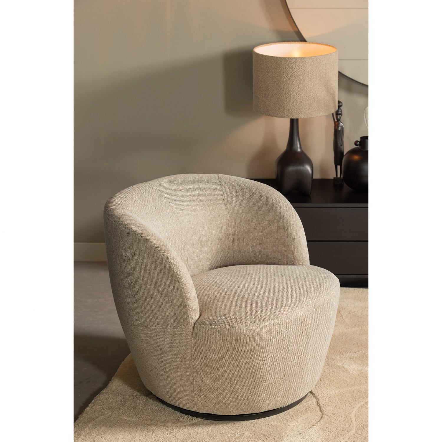 WOOOD Serra Draaifauteuil - Polyester - Zand - 75x70x69