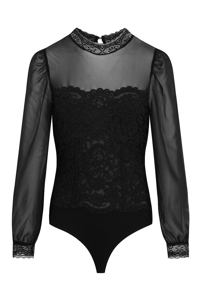 MORGAN<br>Body de renda de manga comprida