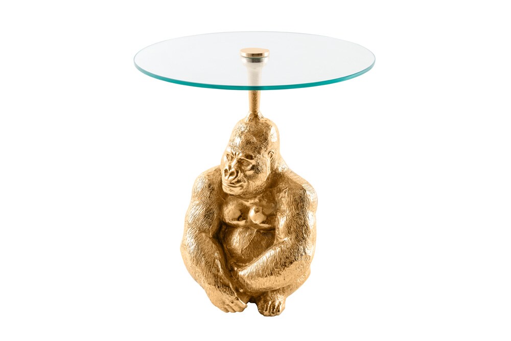 riess-ambiente Beistelltisch KONG - 50cm gold Metall Glas Affenfigur Gorilla Skulptur rund