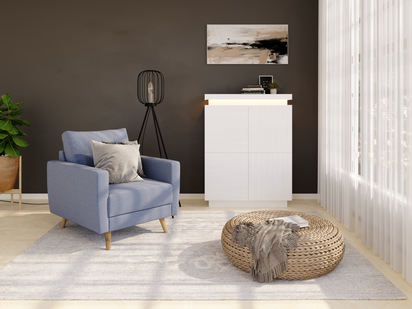 Kommode LED ENRICO 96 x 125 cm weiss