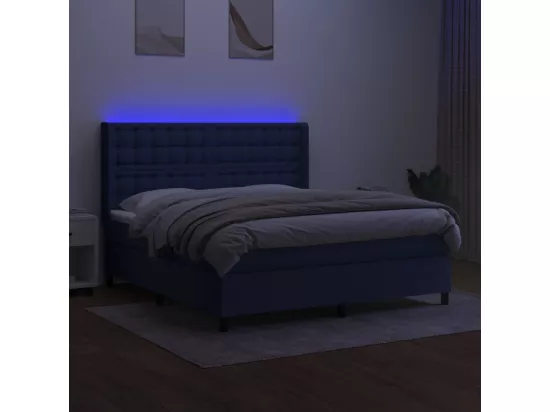 Sommier tapissier avec matelas et LED Bleu 160x200 cm Tissu