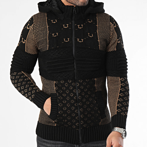 Gilet Capuche Noir Marron