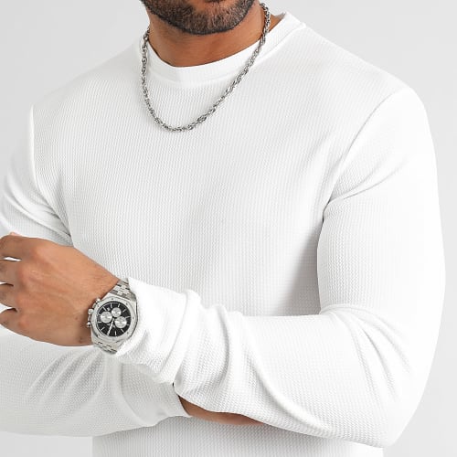 Lot De 2 Tee Shirt Manches Longues Texturé Waffle 0400 0552 Noir Blanc