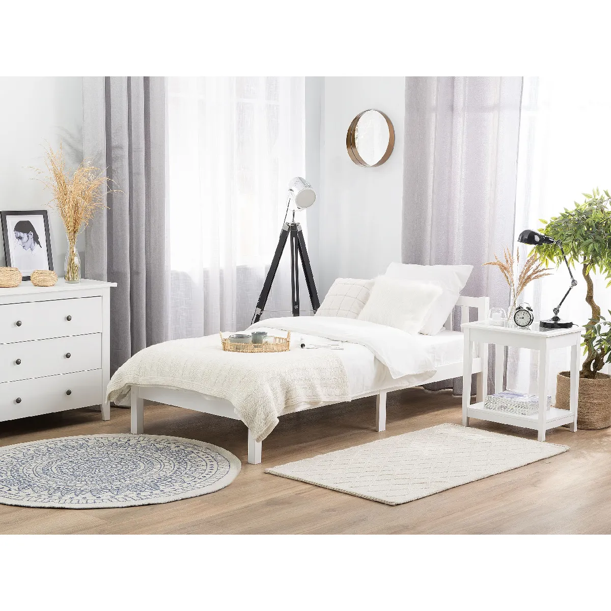 Beliani Lit avec sommier FLORAC 90x200 cm - Bois Blanc