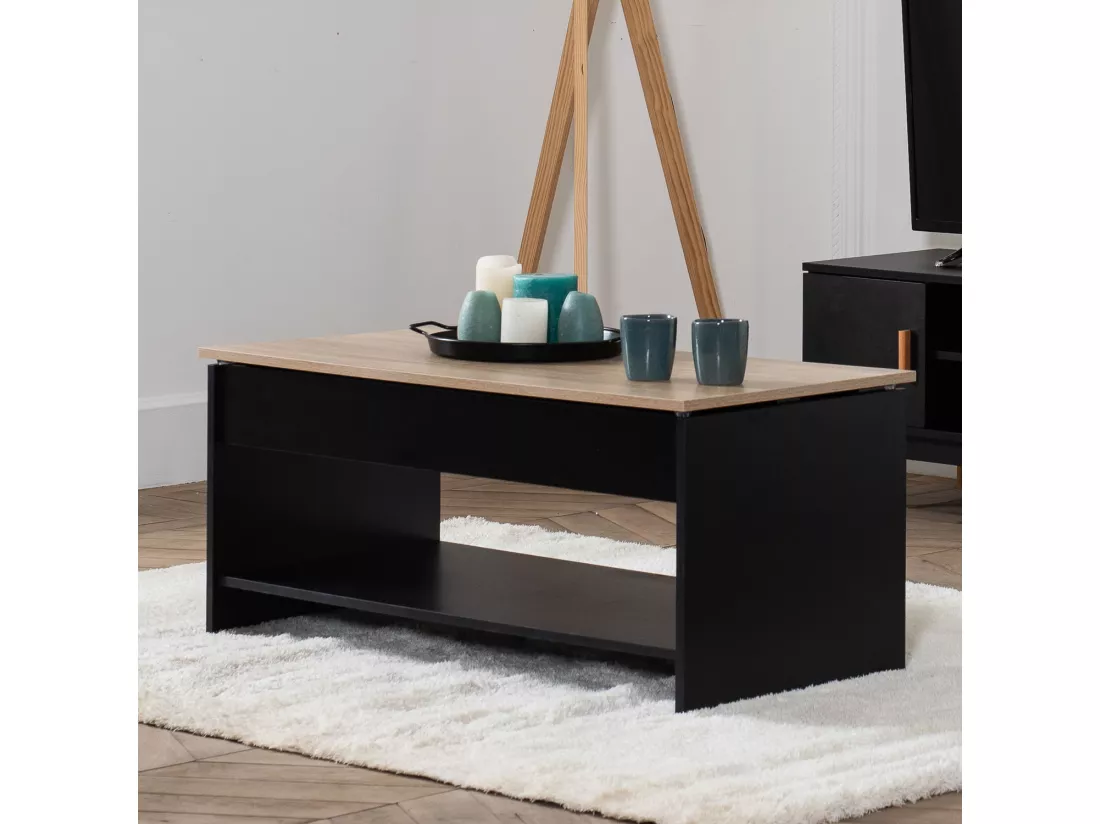 Table basse avec plateau relevable noire et bois HEDDA - HAPPY GARDEN