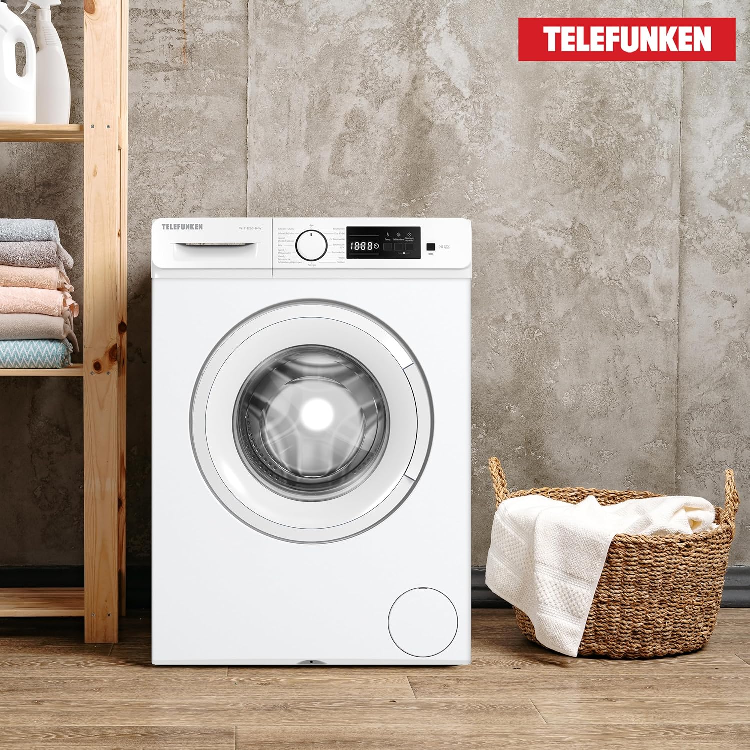 Telefunken Waschmaschine 7kg | Frontlader 1200 U/Min. | Inverter Motor - Leise & Effizient | AquaStop - Schutz vor Wasserschäden | Schontrommel | Washing Machine | 15 Programme | EEK B | W-7-1200-B-W