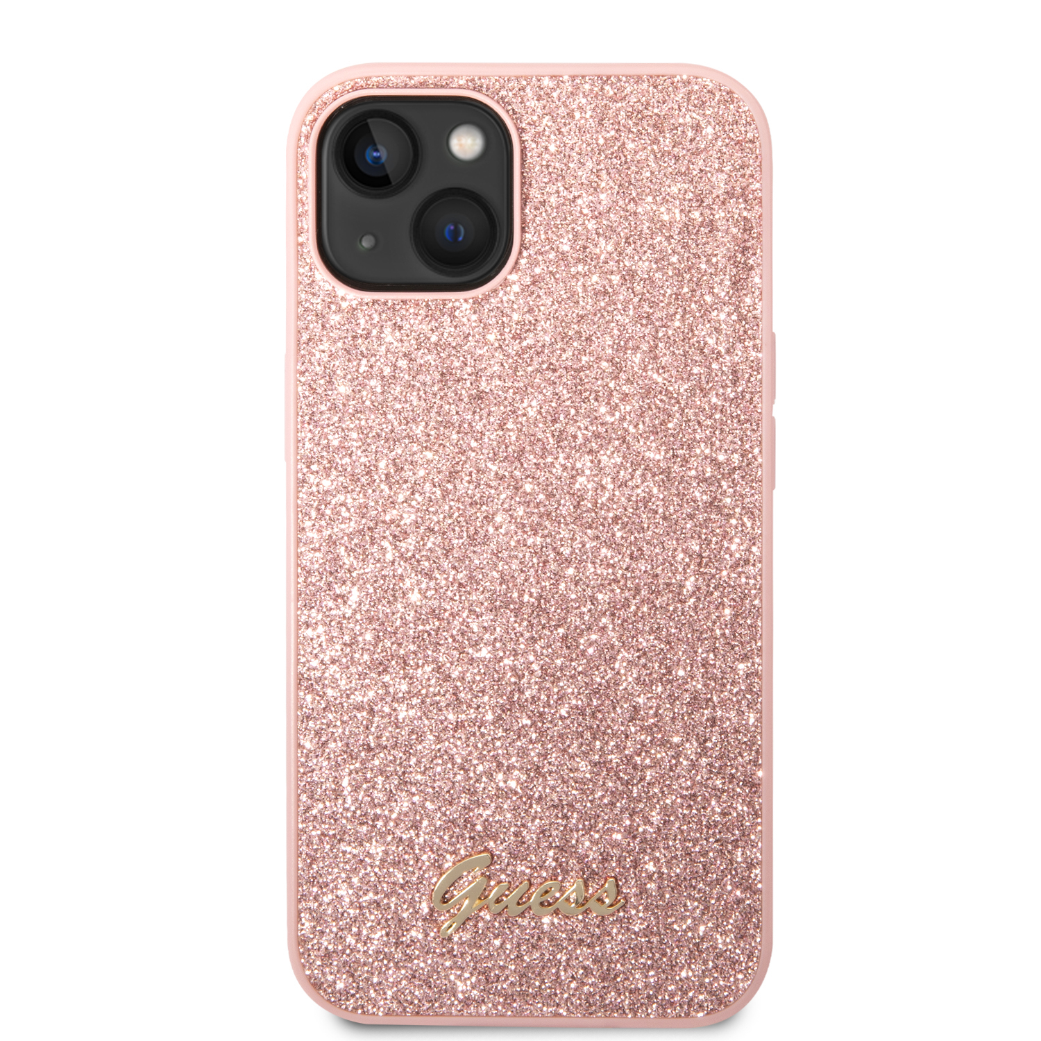 iPhone 14 Hardcase Hülle Glitter Script (GUHCP14SHGGSHP) - Rosa / Transparent