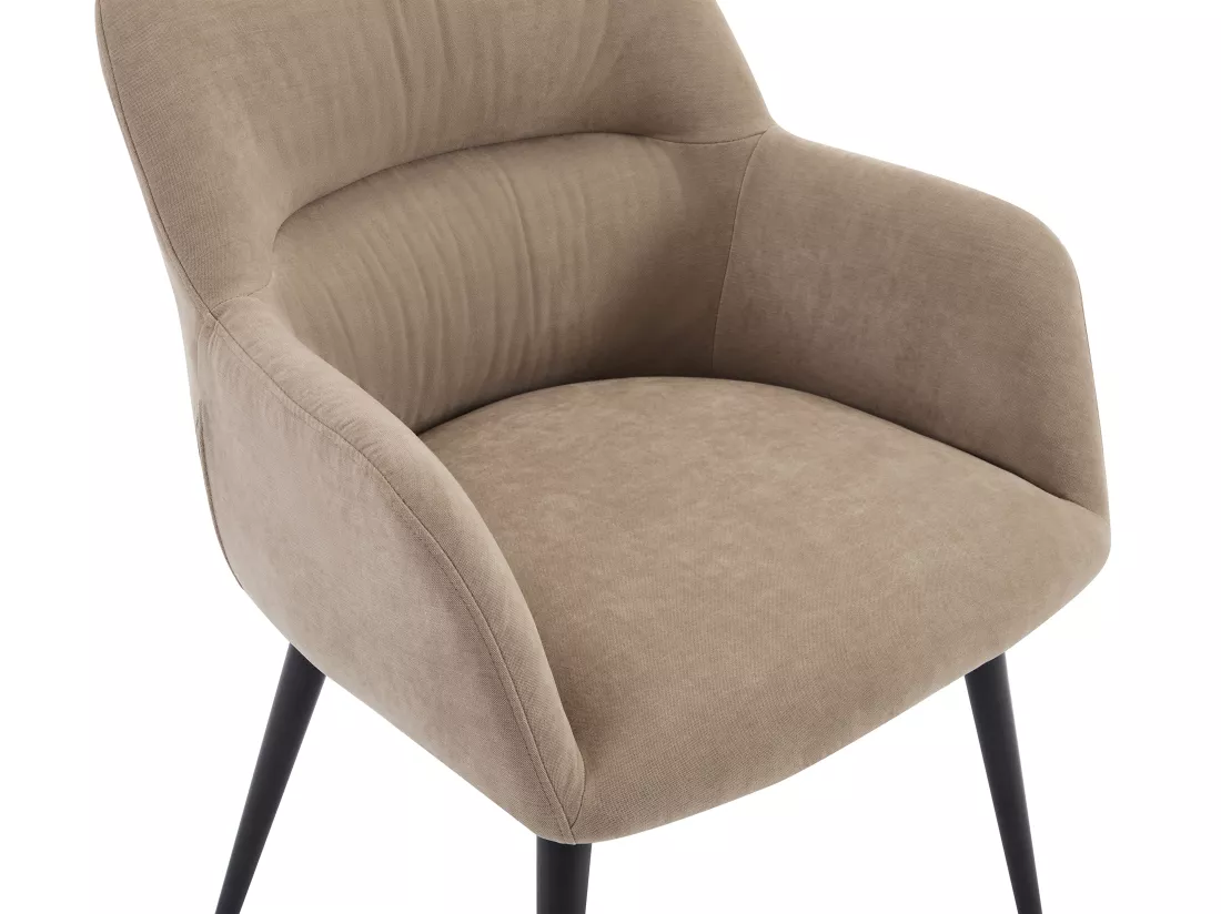 Lot de 2 chaises avec accoudoirs en tissu et métal noir - Beige - HEKA