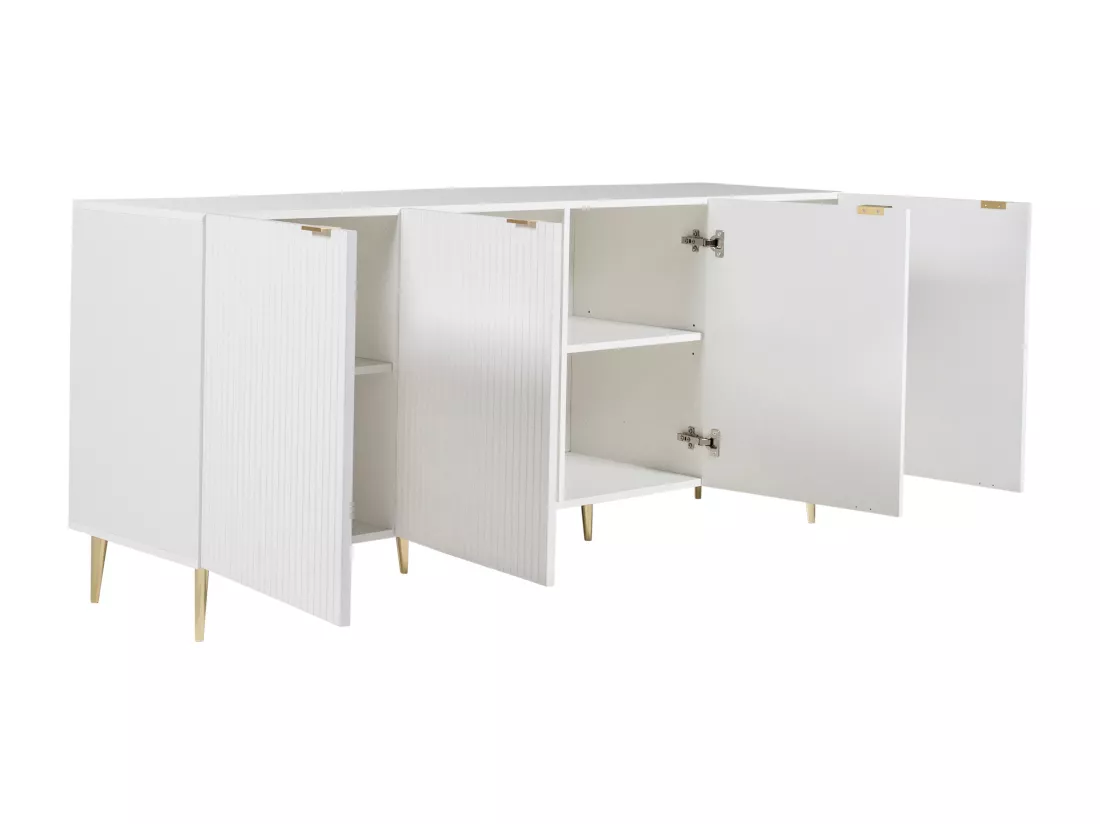 Buffet avec 4 portes en MDF et acier - Blanc et doré - YESINIA