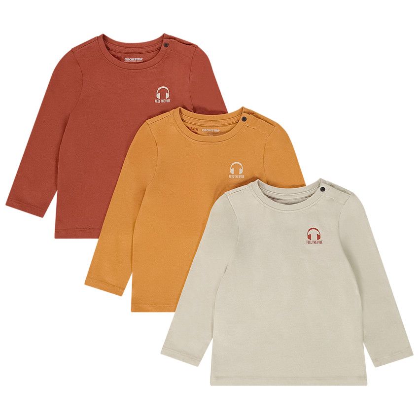 Lot de 3 t-shirts manches longues print casque pour bébé garçon - Multicolore