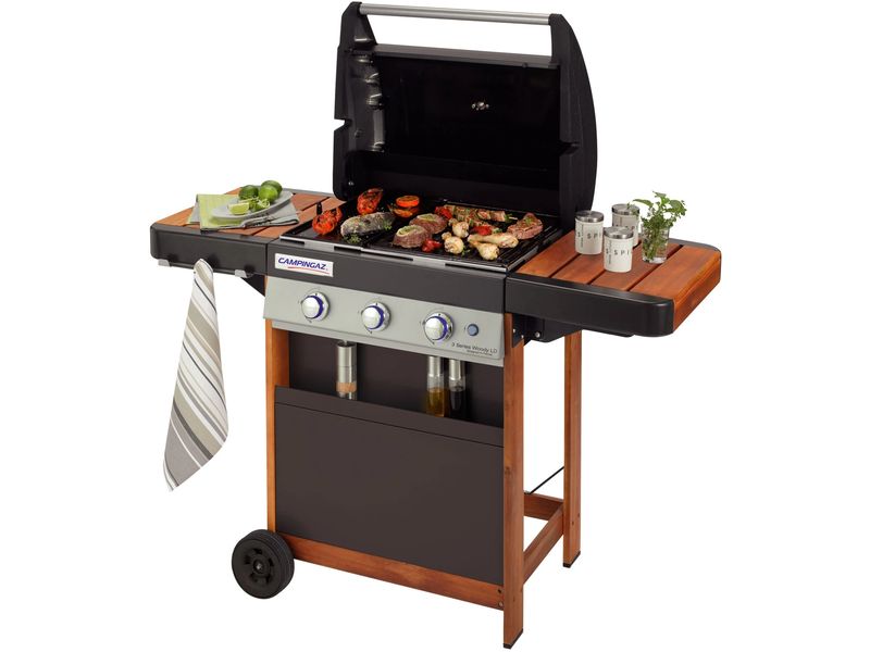 Campingaz Gasgrill 3 Series Woody LD Grill mit Rohrbrenner aus Edelstahl